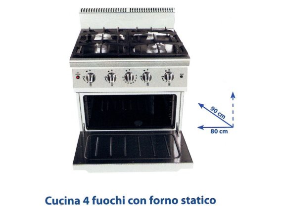 Cucina 4 fuochi TN9N4H-T-1 con forno a gas